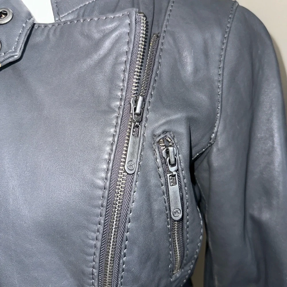 Michael Kors Women's Gray Leather Jacket - Picture 4 of 5